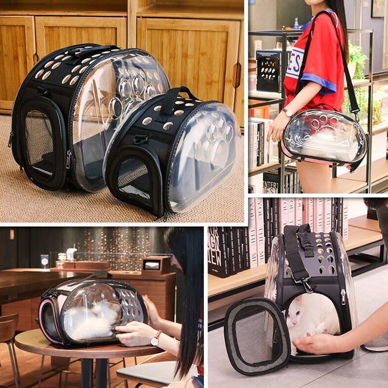 Transparent Foldable Outdoor Pet Travel Carrier Bag Handbag Puppy & Kitten Capsule Transparent Portable Shoulder Strap Bag