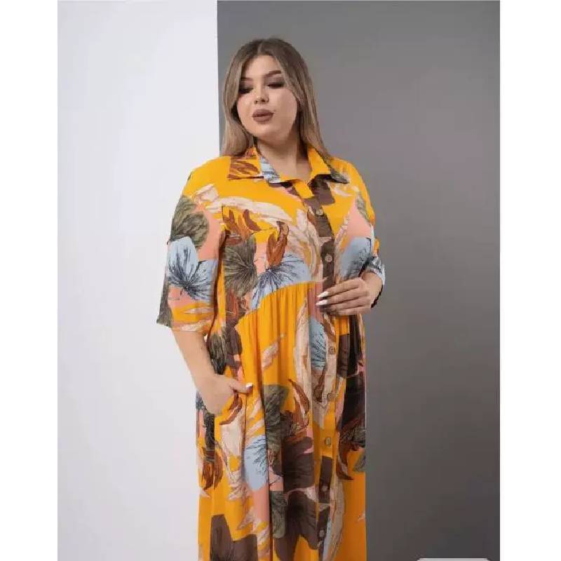 Cotton Sleep Dress With Button Closure For Plus Size Women
