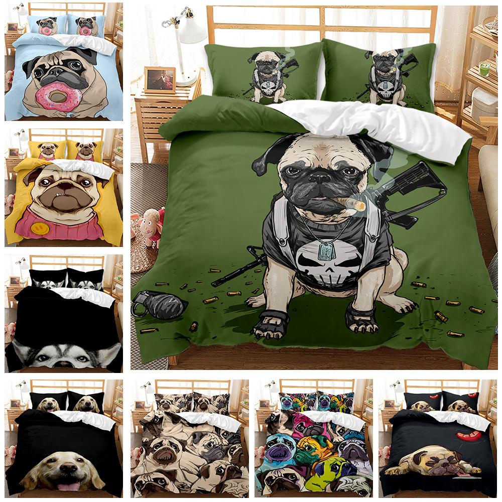 Personalized Cartoon Animal Dog Quilt Set Three-Piece 3D Digital Printing Abrasive Bedding