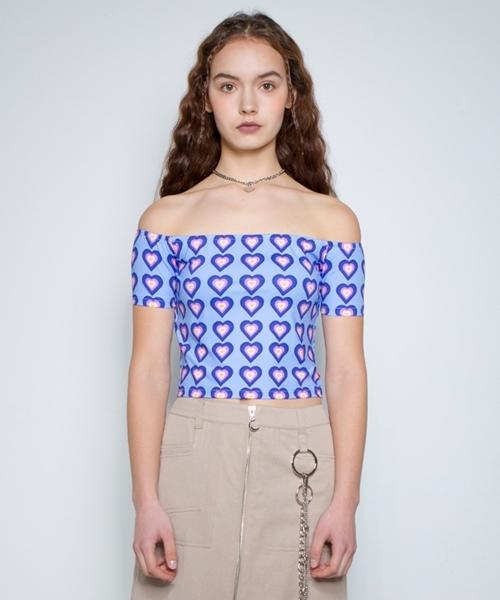 Fake Mama Heart Off-Shoulder [Blue] Blue