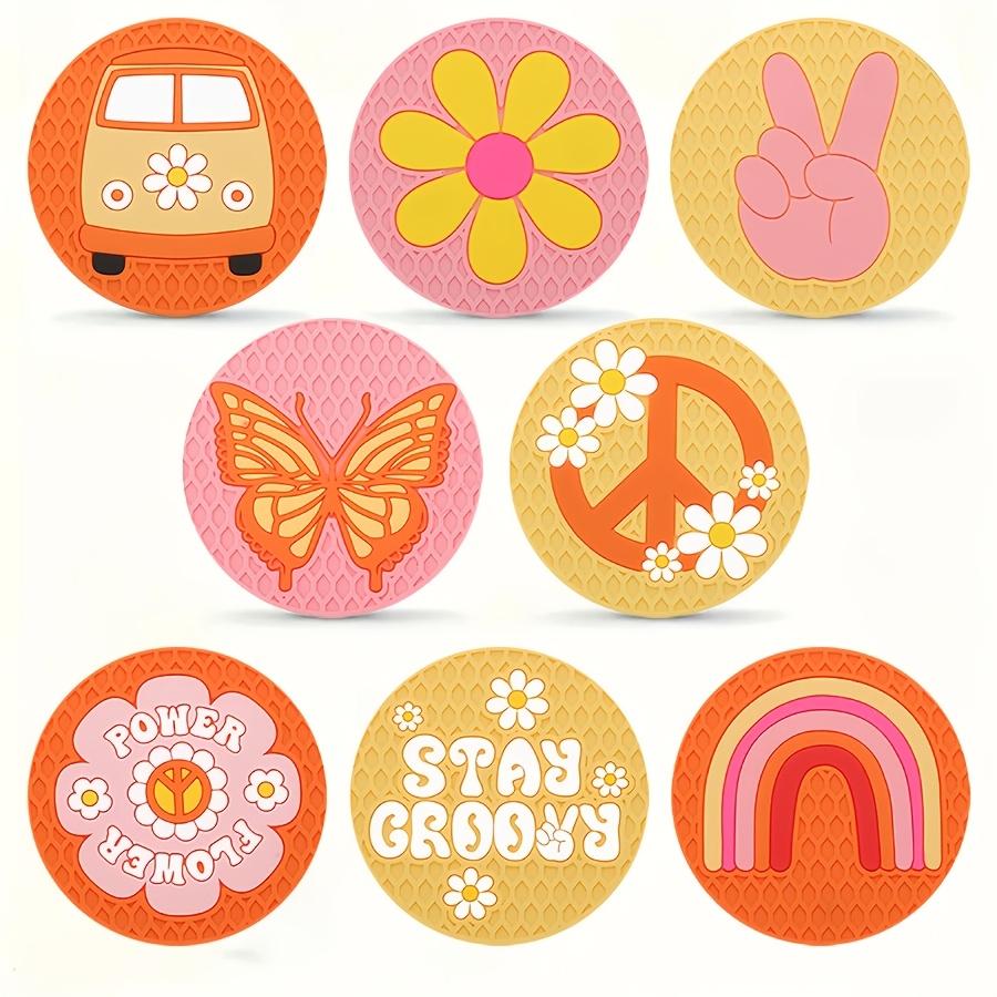 

6 шт. 4-дюймовые абстрактные круглые деревянные подставки, термостойкие, нескользящие, для украшения кафе, 2D, с плоским цветным принтом, набор оранжевых подставок 1set&Round