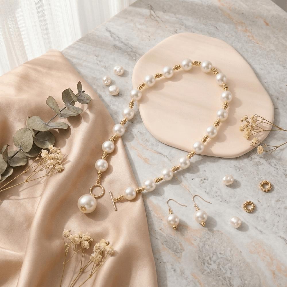 Zircon Pearl Necklace Beaded Earrings Necklace Set New Women's Pearl Jewelry  Anniversary