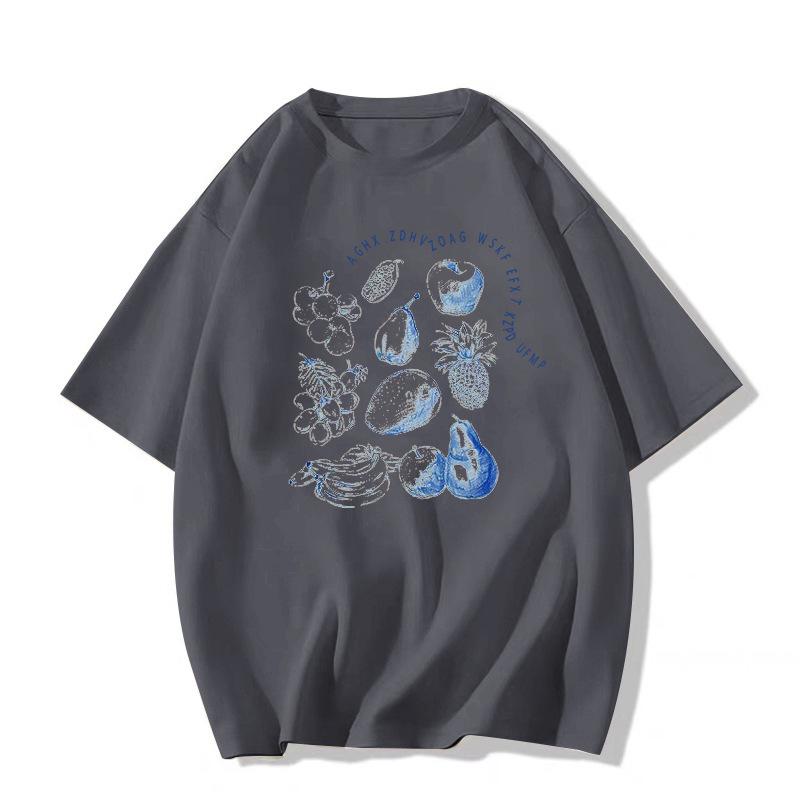 Women's Gray Oversized Short-Sleeve T-Shirt - 2025 New Korean Lazy Summer Style, Pure Cotton