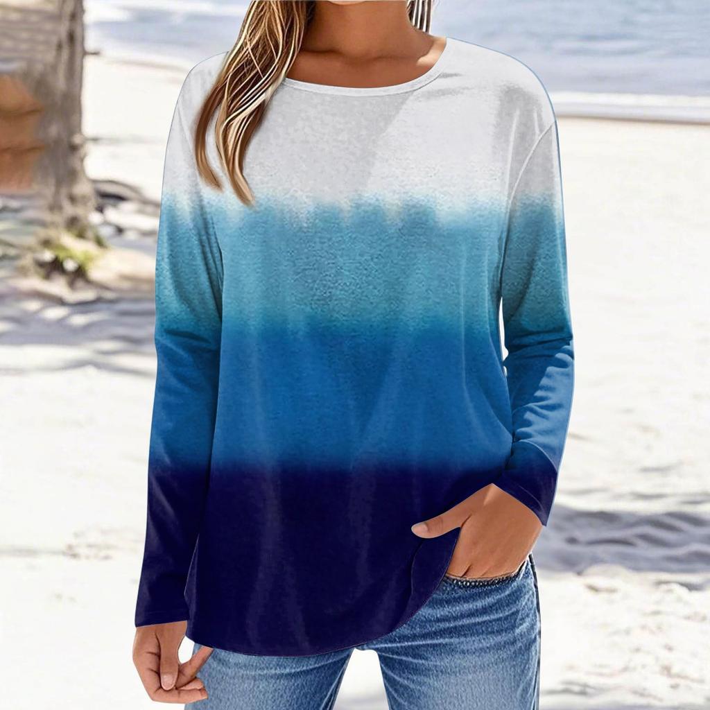 Women's Fashionable Casual Printed Long Sleeved Round Neck Top Round Neck Top Top