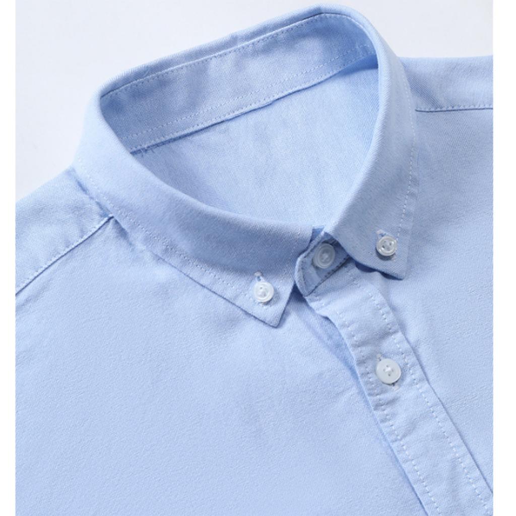 Men's Summer Oxford Cotton High-Quality Solid Color Short-Sleeved Shirt