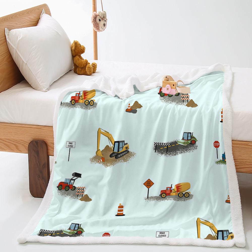 Cartoon Car Construction Car Lamb Fleece Crystal Fleece Children's Blanket Blanket