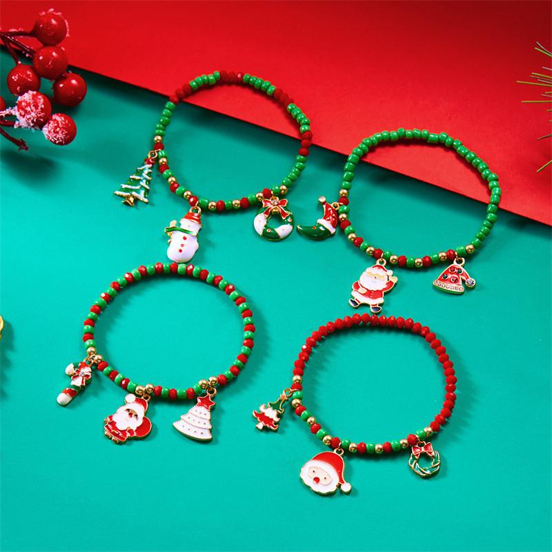 Christmas Bead Bracelet For Women With Santa Snowman Charms In Festive Gift Box