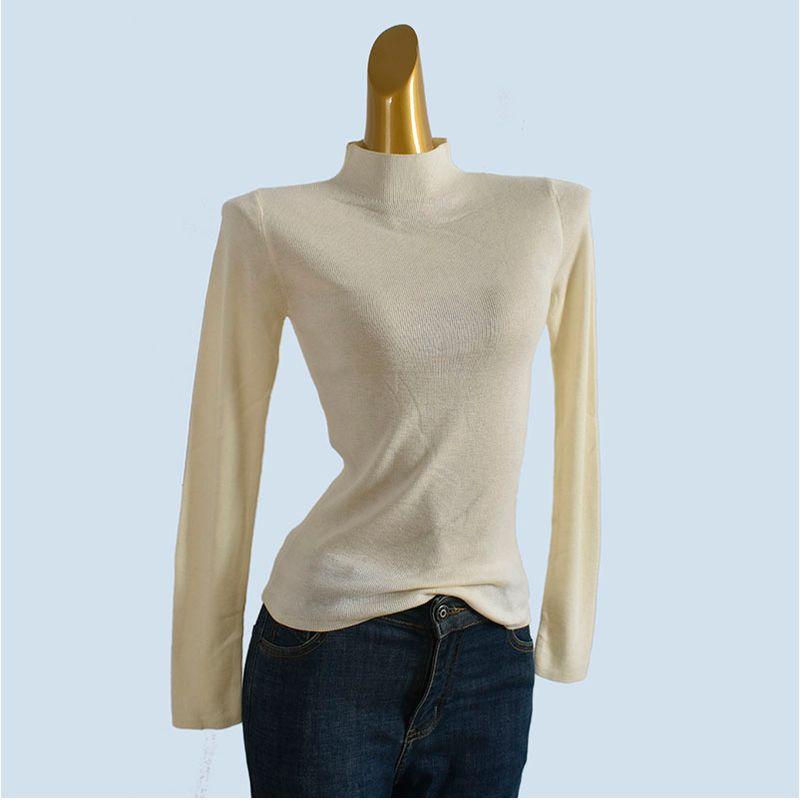Soft and Delicate ~ Mercerized Wool Knitwear Basic All-Matching Half Turtleneck Women's Autumn and Winter Silm Bottoming Shirt Tops