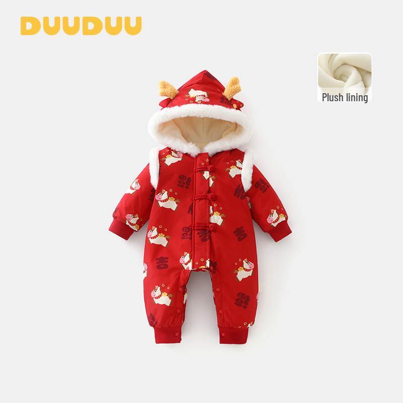 DUUDUU 2025 Autumn/Winter Chinese-Style Full Moon First Birthday Baby Jumpsuit 100% Cotton 66cm (0-3 months, up to 13 lbs)