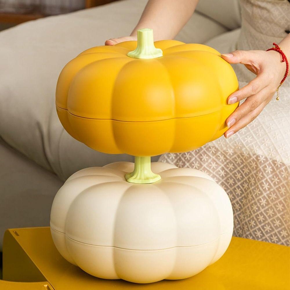 Double Layer Pumpkin Snack Holder Dustproof Fresh-keeping Serving Container 360 Degree Rotated Multiple Compartments
