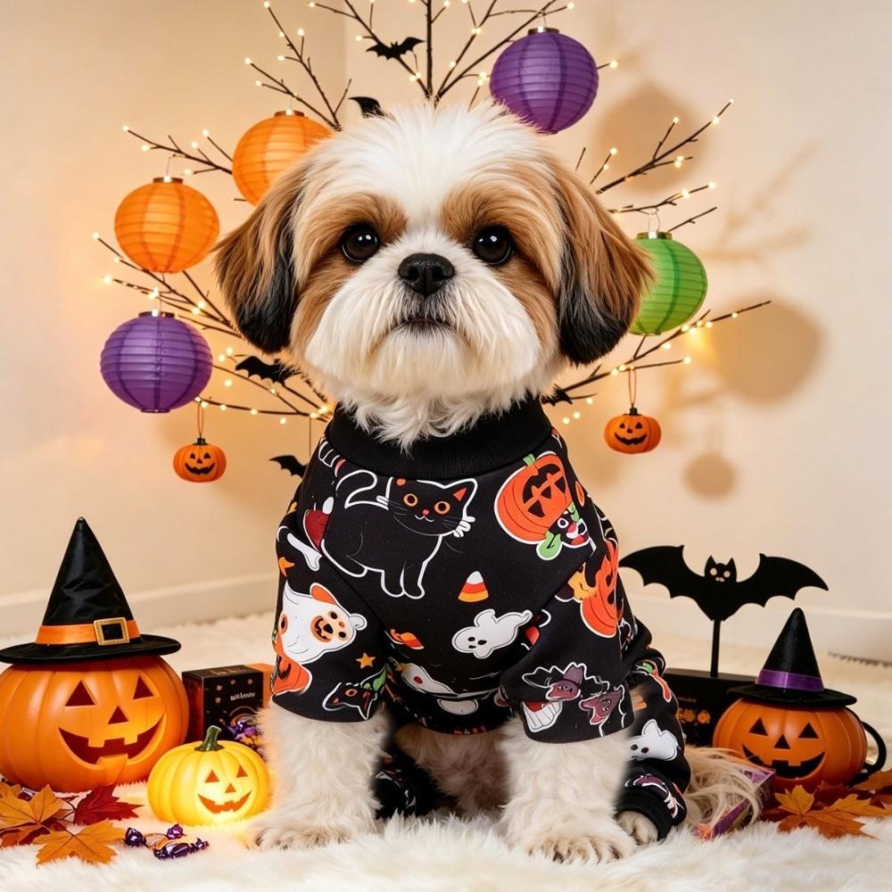Cartoon Halloween Dog Jumpsuit Soft Ghost Pumpkin Dog Sleepwear Indoor Casual Wear