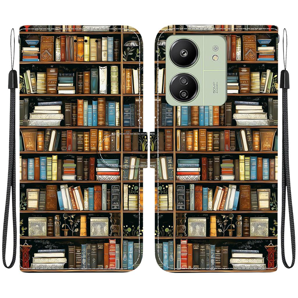 Handgefertigte PU-Leder-Klapphülle für Xiaomi Redmi 13C 5G / Redmi 13C (4G) Rutschfeste Stoßfeste Hülle mit Handschlaufe & Herz/Rose Katze Designs