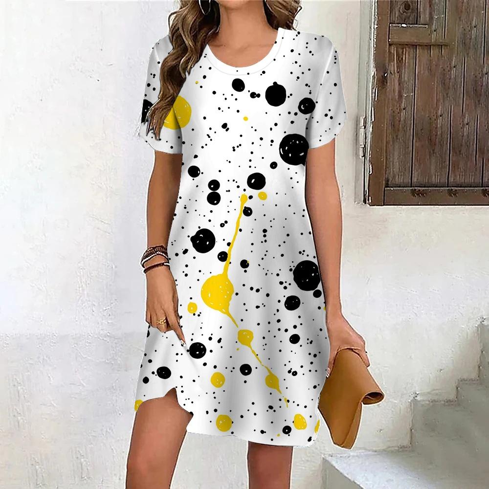 Fashion 3D Print Summer Dress Loose Casual Short Sleeve O-Neck Mini Dress