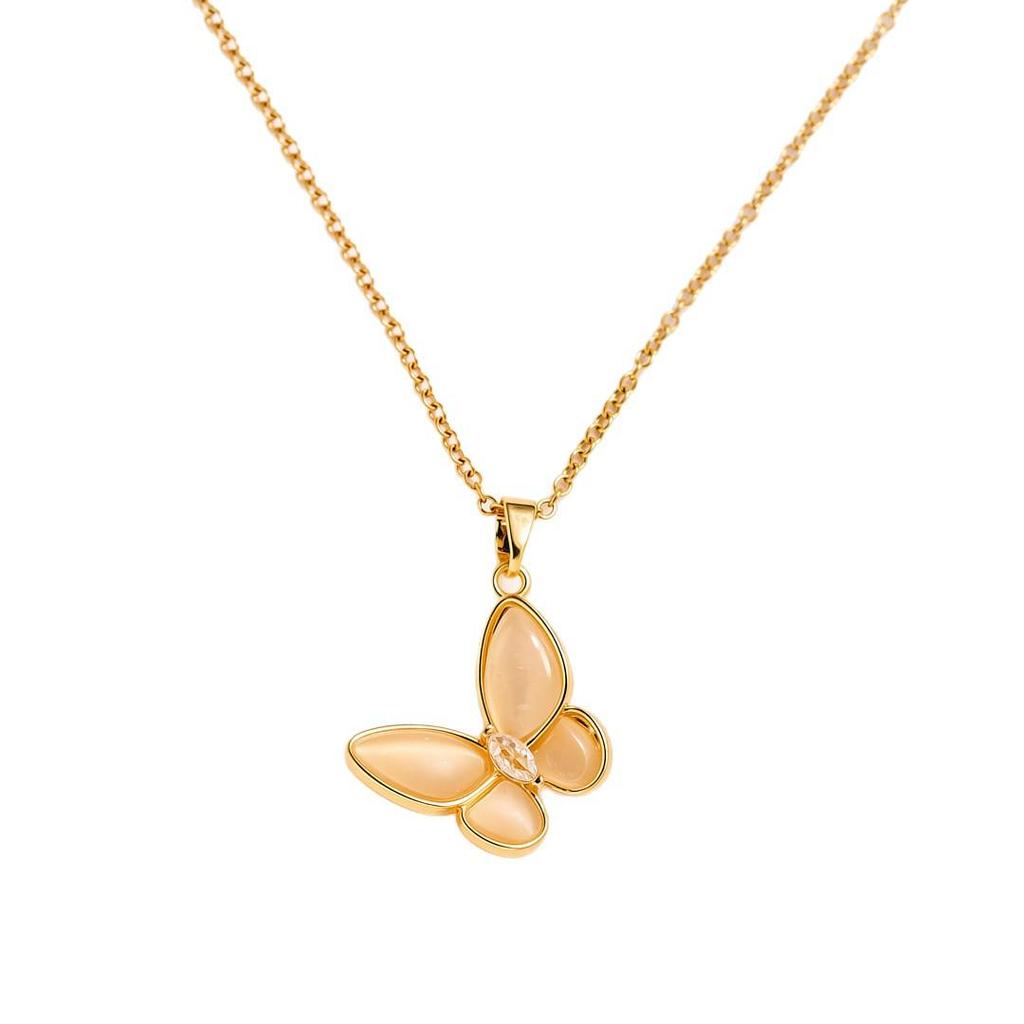 Elegant Crystal Cat Eye Butterfly Copper Pendant Necklace for Women - Niche Light Luxury Design, Tarnish-Resistant Clavicle Chain
