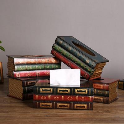 Vintage Book Shaped Tissue Case Box Container Home Car Tissue Box Storage Case Curved Patterns Paper Holder Box Table Decoration