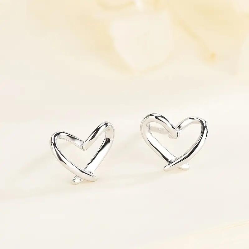 Huitan Simple Stylish Heart Stud Earrings for Girls Minimalist Hollow Love Earrings Gift Daily Wear Fashion Versatile