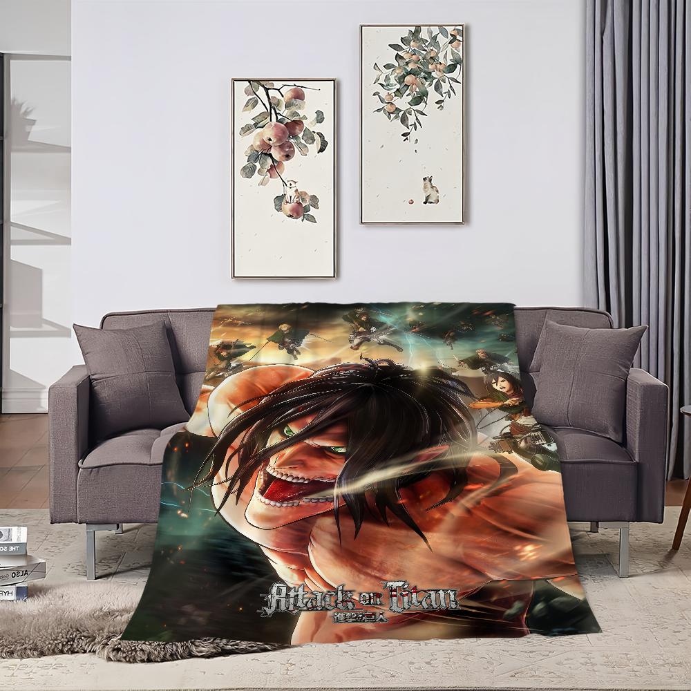 Anime A-Attack O-On T-Titan L-Levi E-Eren Blanket Plush Nap Sofa Rug for Living Room Office Bedroom Birthday Travel Kid Gifts