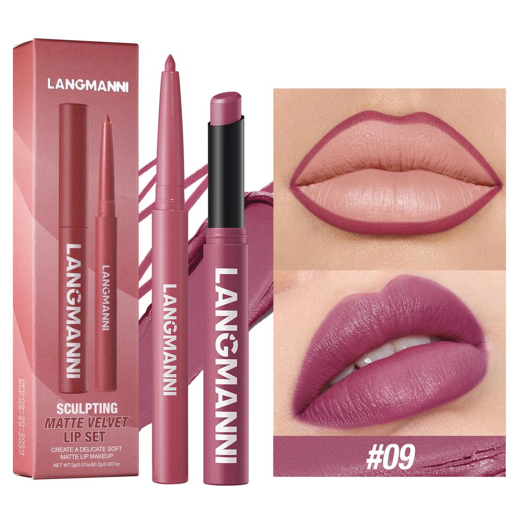 2set Lip Liner & Lipstick Set, Matte Effect and Moisturizing Lipstick Create Full Lips, Waterproof Formula Lip Makeup