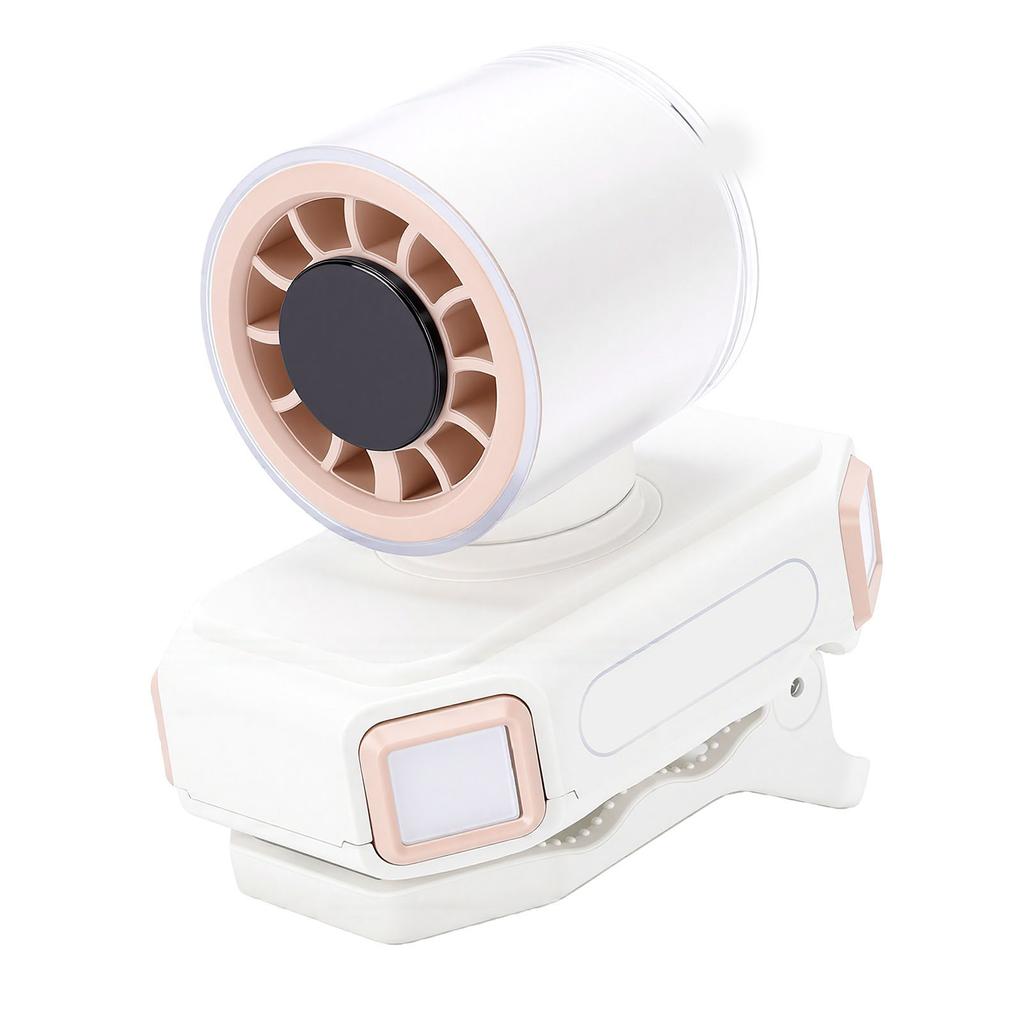 Waist Umbrella Clip Fan LED Display Adjustable Speeds Portable Small Clip On Fan with Light for Outdoor Beige