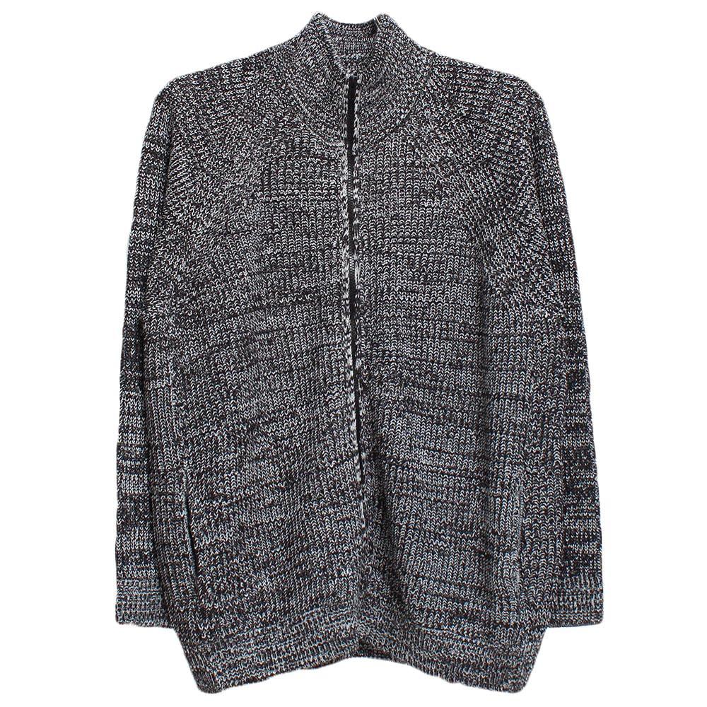 One Colors Knit Thick Stand Size Black Mix Men's Blouson, Zip-Up Sweater/Cardigan, 5L,