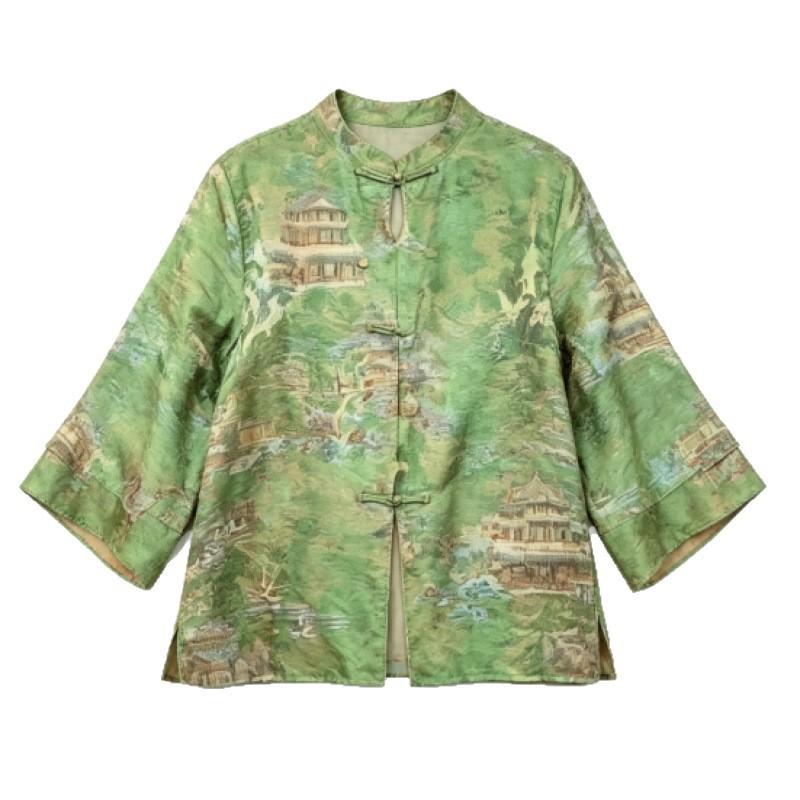 New Chinese style national style shirt women's new foreign style top diagonal placket thin top