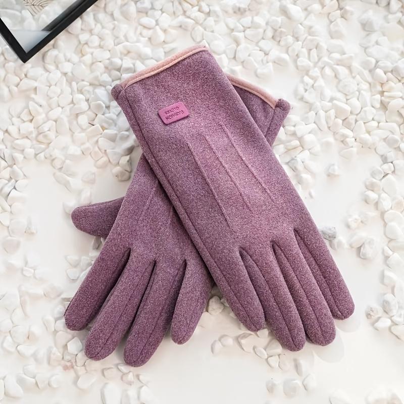 1 Pair of Thermal Fleece-Lined Polyester Gloves for Women, Touchscreen Compatible, Elastic Warm Outdoor Driving and Cycling Gloves