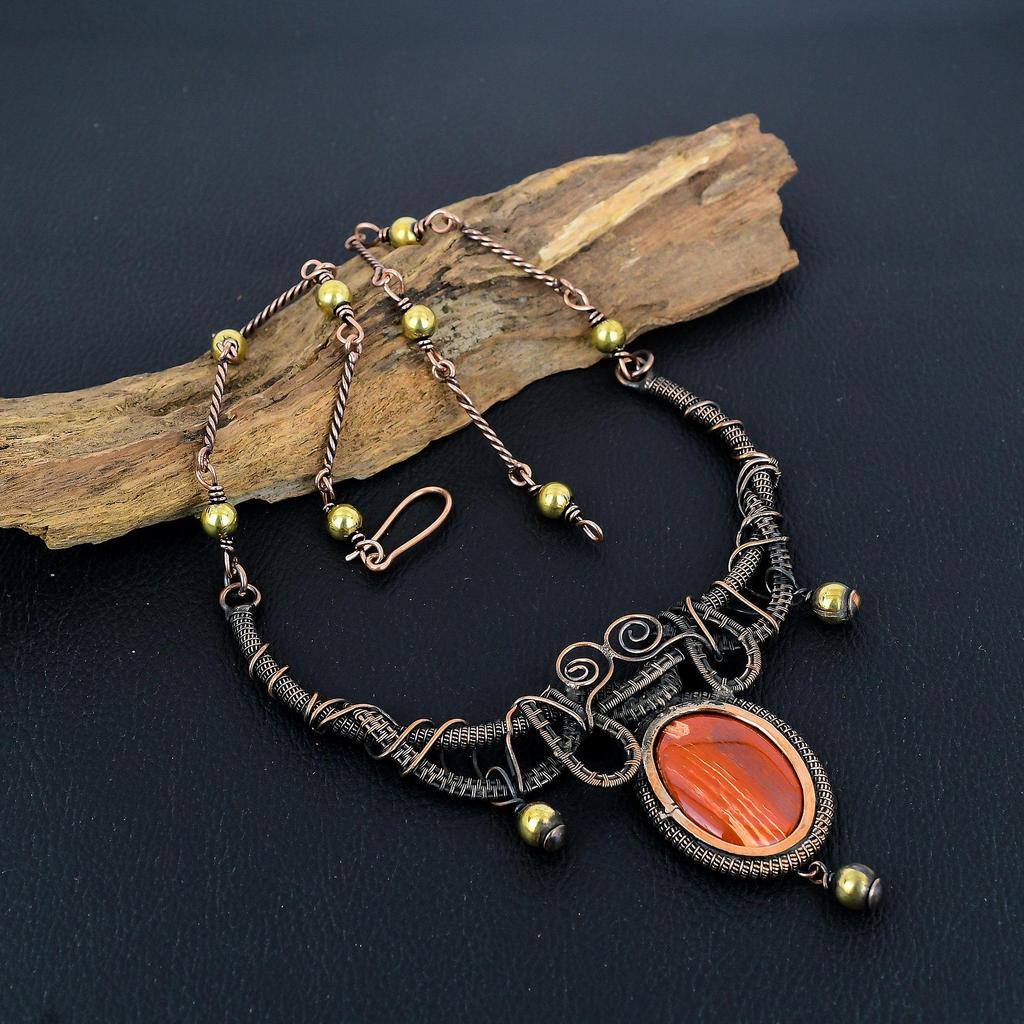 Red River Jasper Necklace, 999 Copper Wire Wrapped Necklace Gemstone Jewelry, Handmade Necklace Amazing Jewelry, Gift For Her