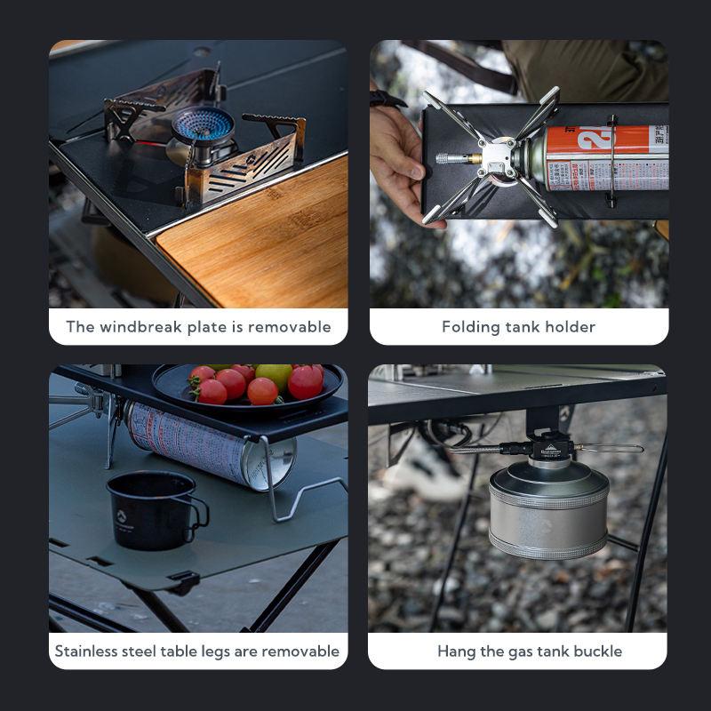 Custom logo Black Camping Accessories Set Portable Camp Kitchen Table Outdoor Camping Gas Stove burner Rack Folding Table