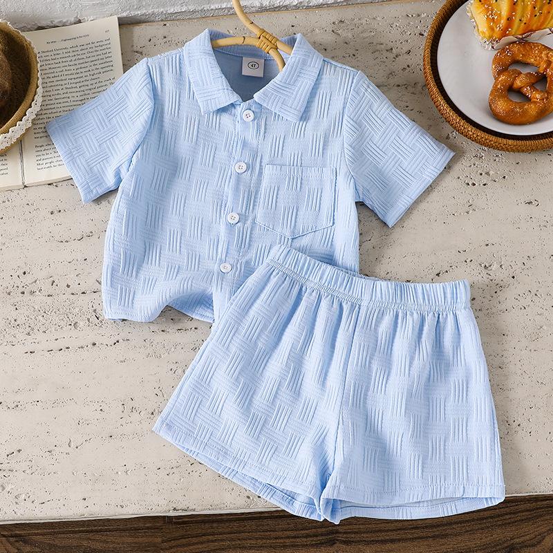 Girls' Fashionable Blue Summer Set: Children's Casual Polo Shirt and Shorts Two-Piece Set