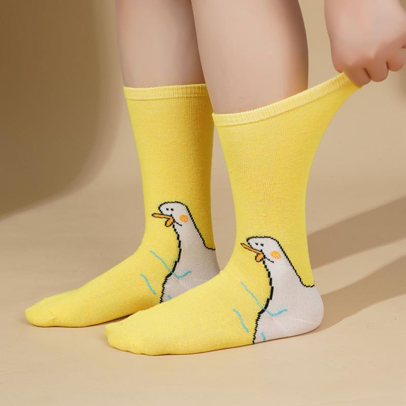 Summer Cartoon Duck Mid Cotton Socks Sweat Absorbent Cute Boneless Long Socks