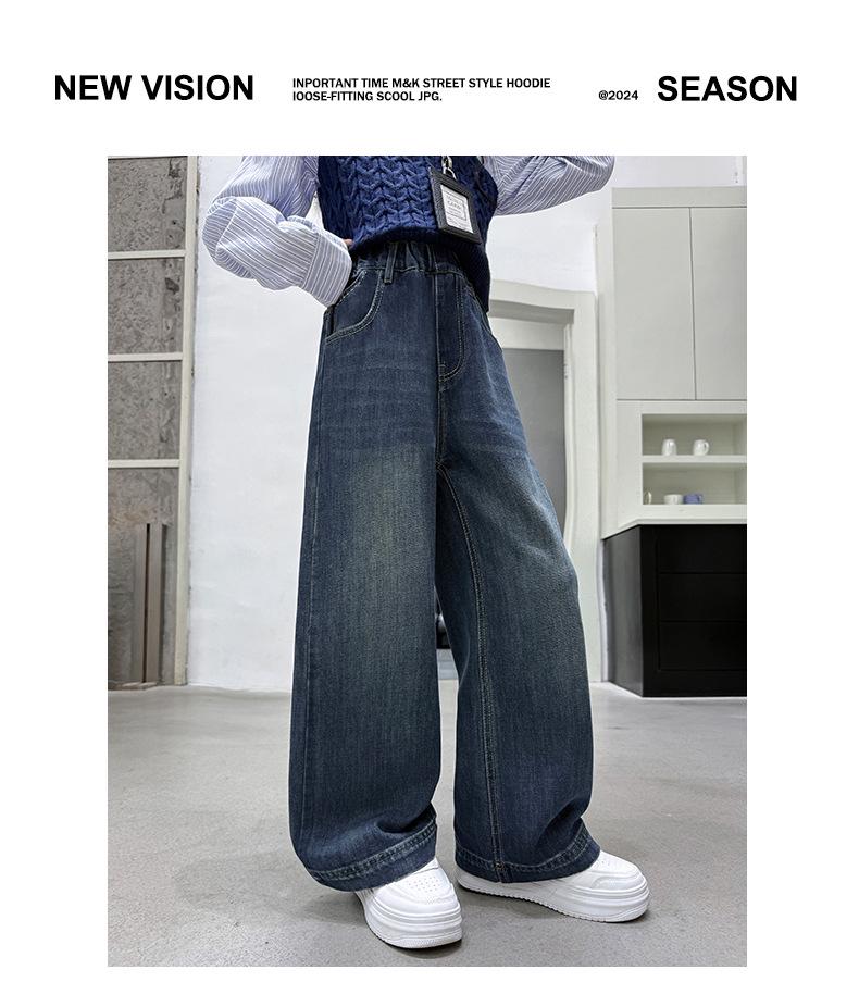 Girls' Stylish Wide-Leg Jeans with Pocket Embroidery - Autumn 2025 Collection