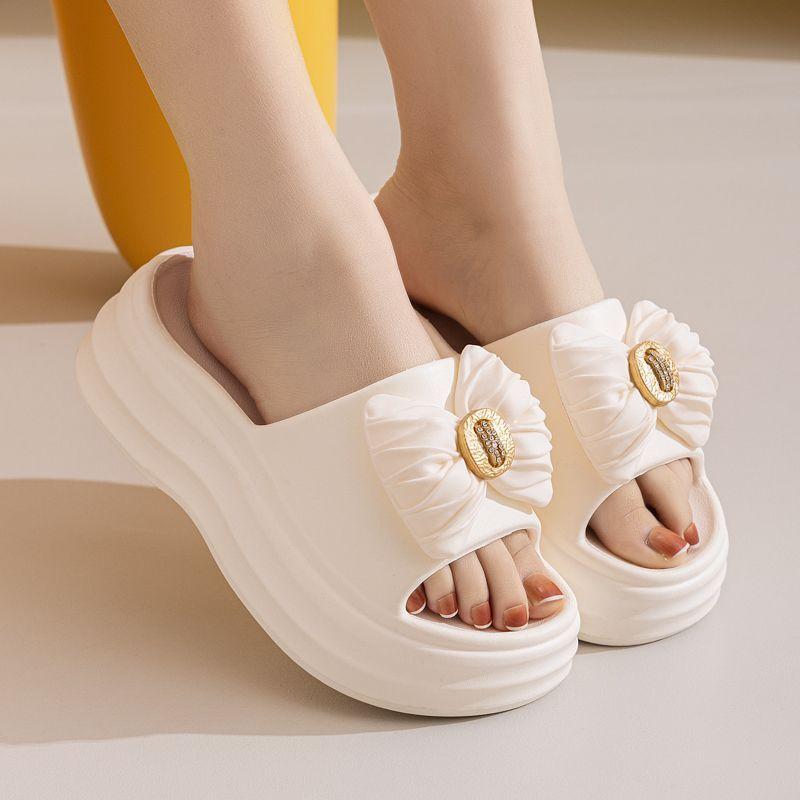 

Новые летние женские тапочки-слайдеры из ЭВА с толстой подошвой на платформе с бантом, нескользящие, пляжные сандалии 35-40