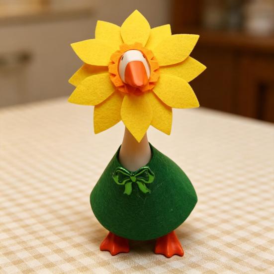 1 Set Mini Desk Goose Outfit Spring Summer Cute Sunflower Hat And Green Dress Felt Desk Goose Costume for 7 Inch Goose Statue Home Office Table Decor
