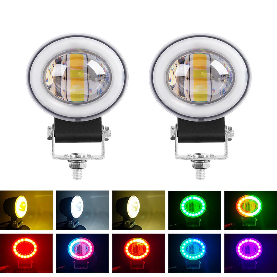 Motorcycle RGB with Horn Fog Work Lamp Headlight Driving Running Super Brighter 12V 80V for 4x4 High/Low Spot Accessories