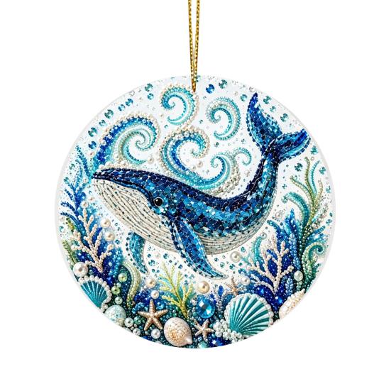 Handcrafted Sea Series Ornaments Ocean Theme Pearl Art Hanging Ornament, 2D Flat Acrylic Coastal Beach Home Decorations Life Suncatcher, Beaded