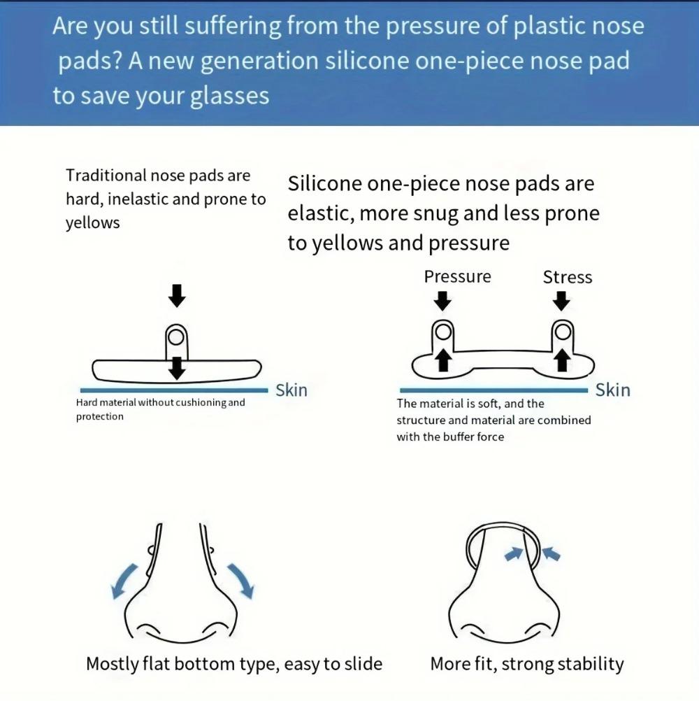 10pcs Comfortable U-Shaped Silicone Nose Pads-Repair Kits for Glasses,Non-Slip,Soft,and Breathable Accessories for Eyeglasses