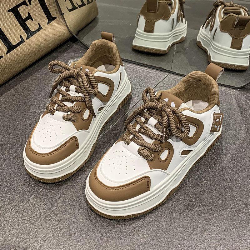 

Студенческие спортивные и повседневные маленькие белые туфли женские 2025 новая весна универсальные черно-белые туфли-панды на платформе с увеличением высоты подошвы 40 хаки