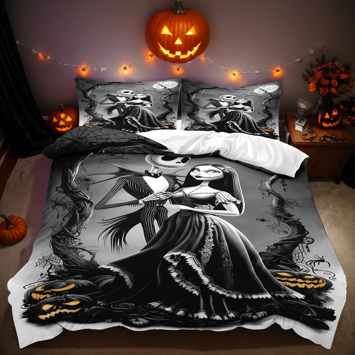 

Halloween Nightmare Christmas Bedding Set Jack And Sally Duvet Cover Set Comforter Bedding Sets Bed Set Home Decor Bedding Set 135x200cm