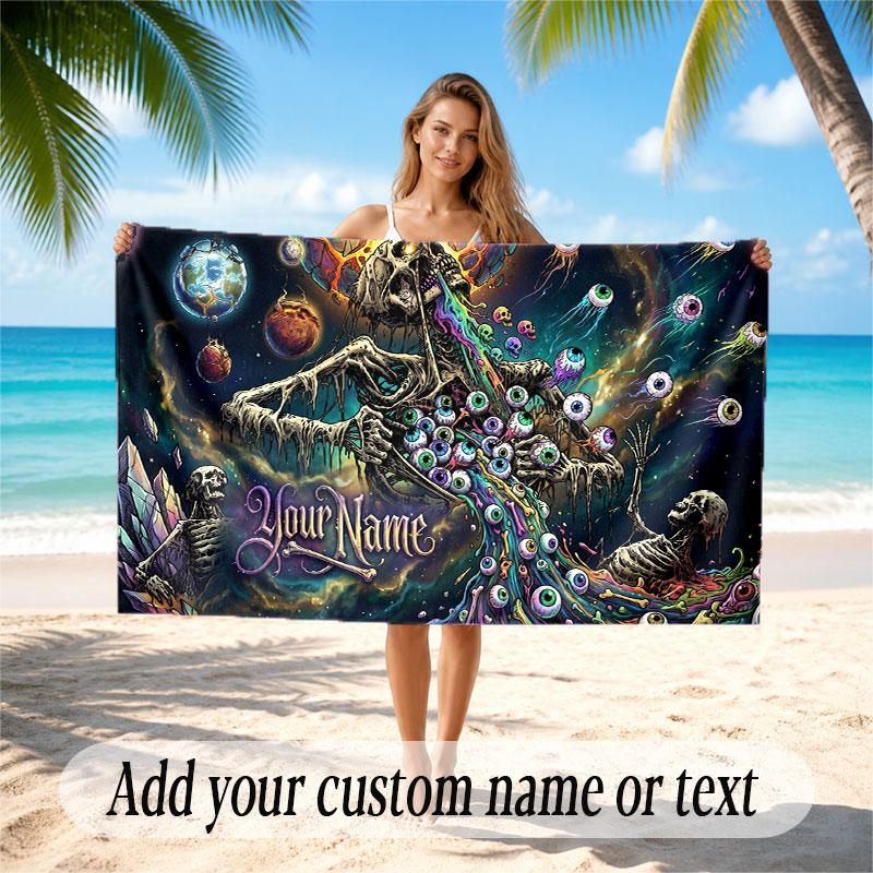 Skull Gothic Theme Beach Towel Personalized Custom Name & Text Soft Quick Dry Beach Towel for Swimming Travel
