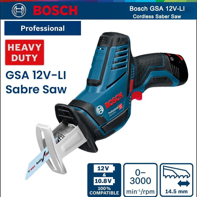 Bosch Sierra de sable GSA 12V-LI, sierra alternante inalámbrica de 12V, cortador de Metal y madera recargable con 2 cuchillas de corte y 1 batería de litio