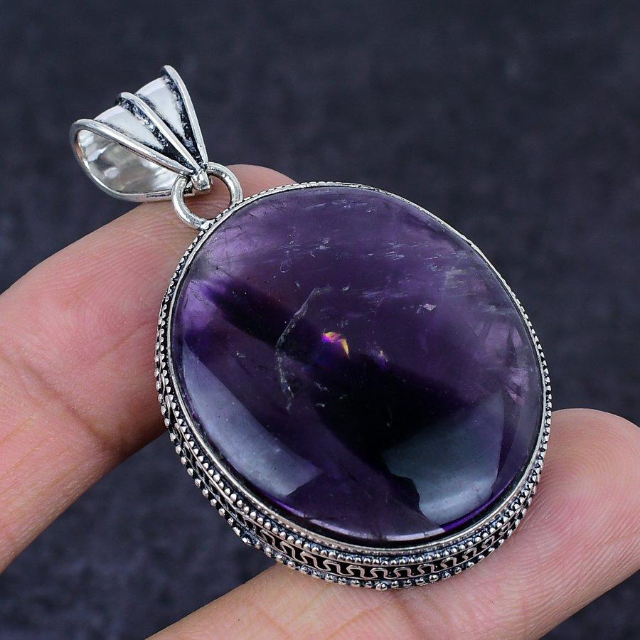 Sage Amethyst Gemstone Handmade 925 Sterling Silver Jewelry Pendant 2.17" V1h19