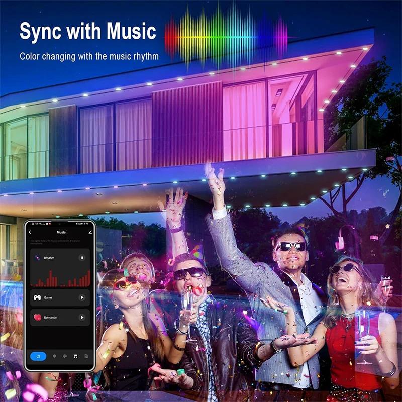 Smart Eaves String LED Light Bluetooth Permanent Outdoor Lights Music Sync Timer DIY String IP65 Waterproof for Party Home Decor