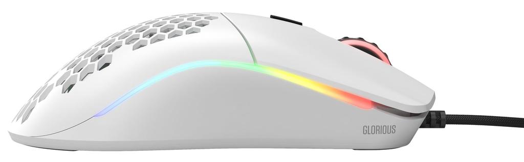 Glorious Model O Gaming 6 Programmable White Mouse, White, Wired, Lightweight, RGB, Buttons, USB, (58g)