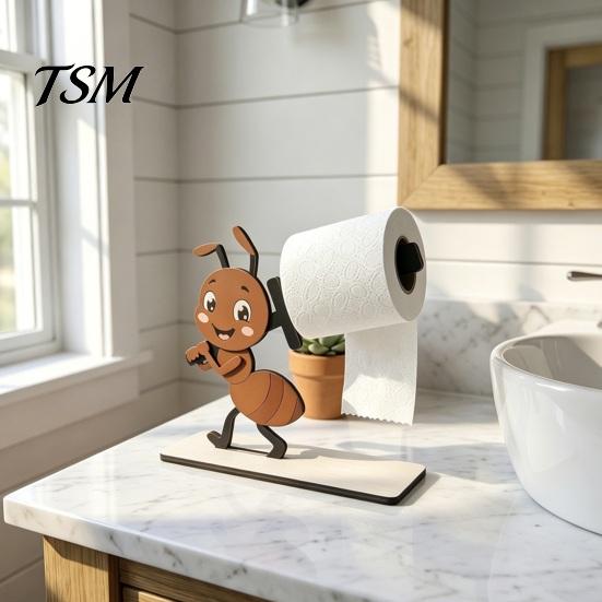 Sturdy Paper Roll Stand Funny Animals Wooden Toilet Holder, 3D Animal Bathroom Decor, Cute Cartoon Solid Wood Tissue Rack Free Standing for Home, Fun