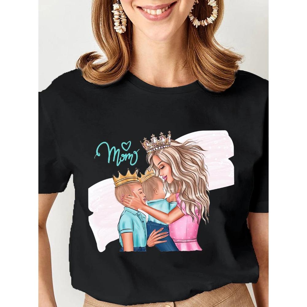 Women Cartoon Super Mom Life Momlife Mama Mother Summer Print T-shirts Top T Shirt Ladies Woman Graphic Female Black Tee T-Shirt