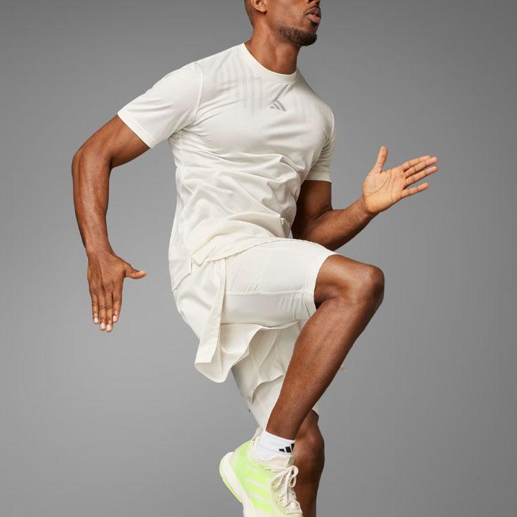 Adidas Hiit Airchill Logo Badge Stripe Print Workout Round Neck Short Sleeve T-Shirt Men Tops Misty-Pink White IS3736