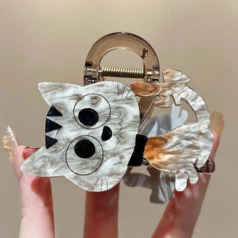 New Cute Acrylic Cats Hair Claw for Women Girls Sweet  Cartoon Large Shark Clip Hair Claw Hair Styling Accessoires