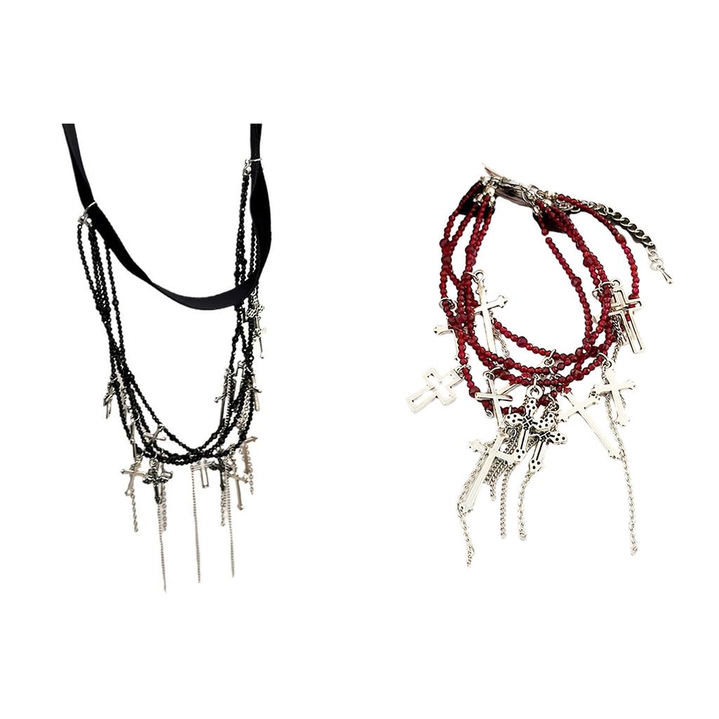 Elegant Cross Necklace Beaded Necklace Chain Charm Bracelet Tassels Bracelet Alloy Material Fashion Jewelry for Daily