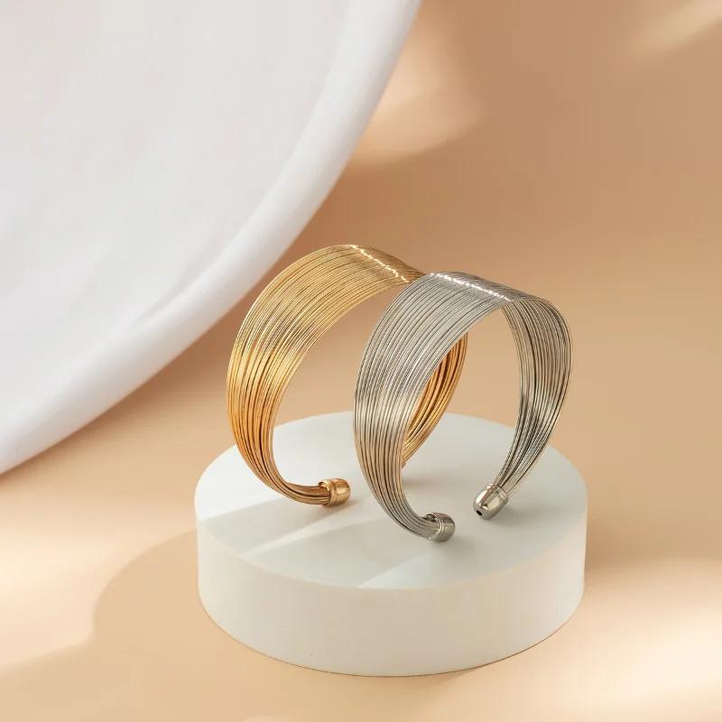Vintage Gold Color Multi-Layer Opening Wide Cuff Bracelet for Women Punk Metal Adjustable Personality Bracelet Jewelry Gifts