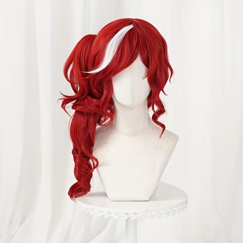 Cosplay Perücke Fünfter Charakter Rote Hexe Priesterin Fei Einzelner Zopf Lockig Hochtemperaturfaser